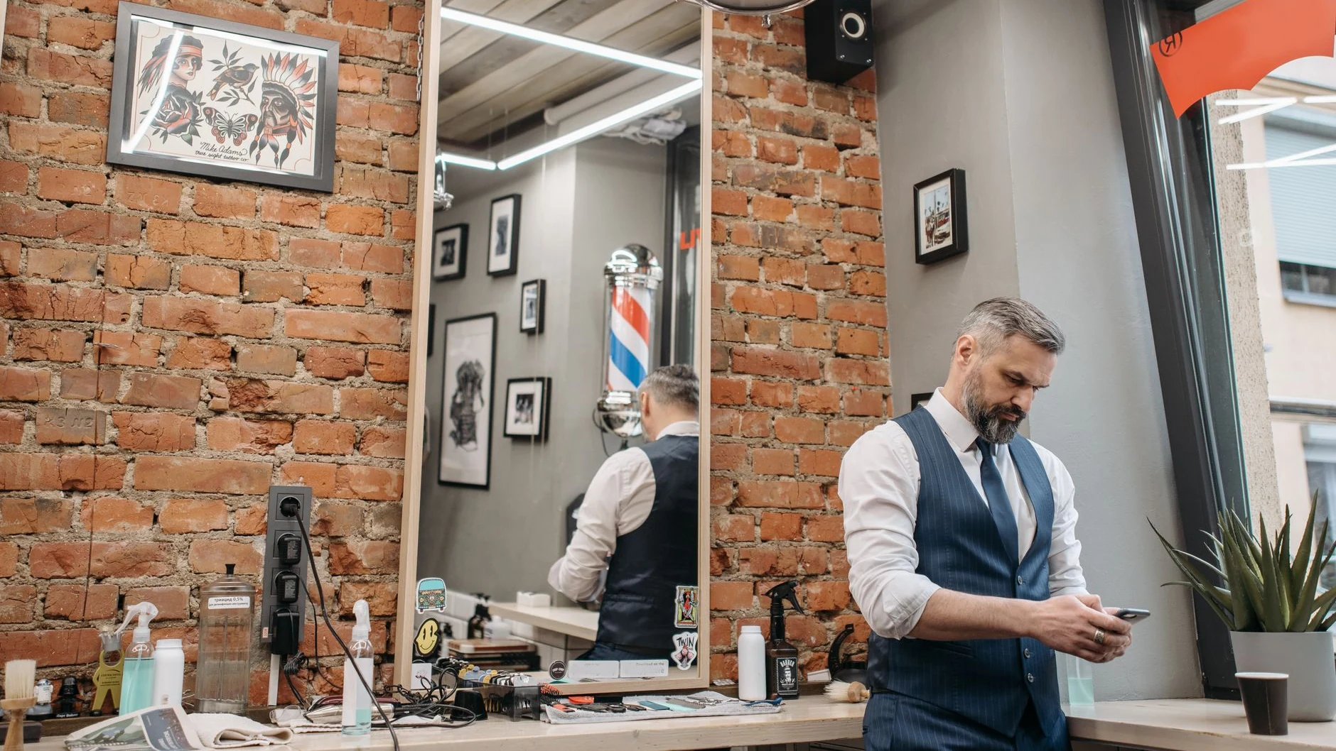 shop interior, tools on counter at Fantasy Hair Salon