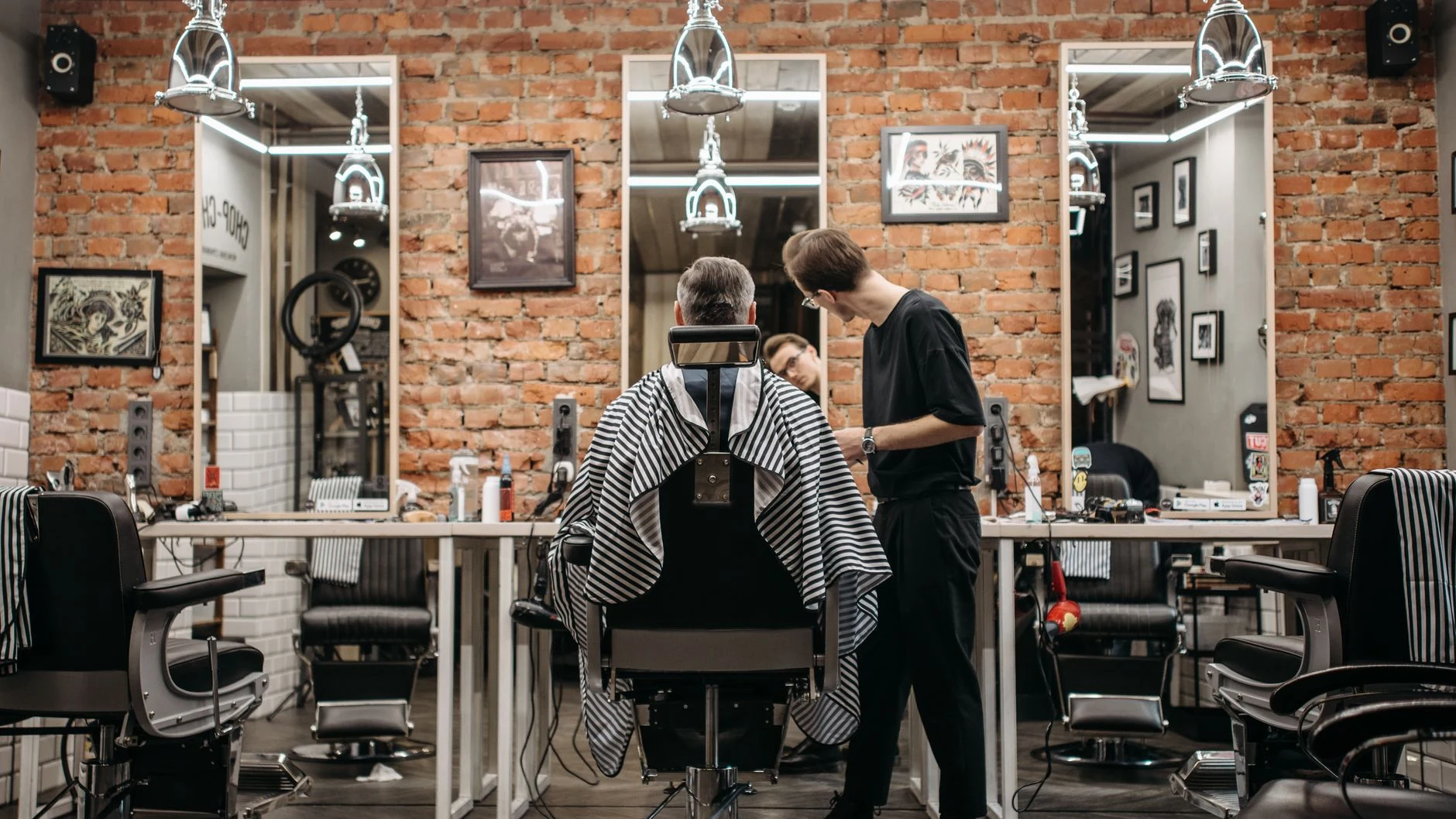 Modern barbershop interior scene at Joe's Classic Barber Shop