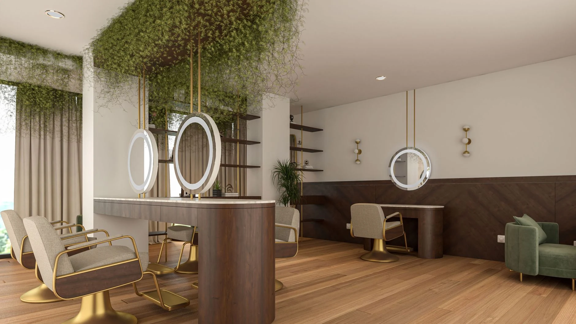 Modern salon interior with greenery at Barbista